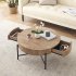 US GARVEE Farmhouse Round Coffee Table with Two Drawers   Wood   Metal   Vintage Style   Easy Assembly   Living Room Centerpiece