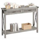US GARVEE Farmhouse Sofa Table - Console Table with Rattan Drawers, Entryway Table with Storage for Living Room, Hallway, Foyer-Grey