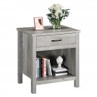 US GARVEE Farmhouse Square Nightstand with Storage Drawer and Shelf Wood End Table Beside Table Nightstands for Bedroom Nursery Living Room College Dorm, Grey