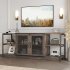 US GARVEE Farmhouse TV Stand for Living Room with Storage  Mesh Door  Rustic Oak Finish  Fits 65 70 inch TVs  Industrial Style  Media Console  Entertainment Cen