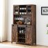 US GARVEE Farmhouse Wine Cabinet with Sliding Barn Door  69 Inch Country Wine Cabinet with Wine Rack and Wine Glass Rack  Buffet  Storage Rack  Kitchen Sideboar