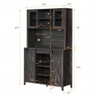 US GARVEE Farmhouse Wine Cabinet with Sliding Barn Door, 69-Inch Country Wine Cabinet with Wine Rack and Wine Glass Rack, Buffet, Storage Rack, Kitchen Sideboard, Dining Room - Dark Oak
