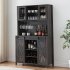 US GARVEE Farmhouse Wine Cabinet with Sliding Barn Door  69 Inch Country Wine Cabinet with Wine Rack and Wine Glass Rack  Buffet  Storage Rack  Kitchen Sideboar