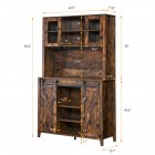 US GARVEE Farmhouse Wine Cabinet with Sliding Barn Door, 69-Inch Country Wine Cabinet with Wine Rack and Wine Glass Rack, Buffet, Storage Rack, Kitchen Sideboard, Dining Room - Retro Brown