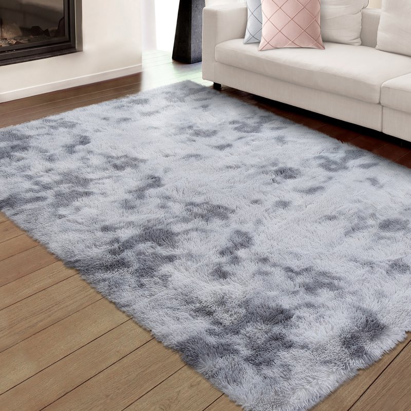 US GARVEE Fluffy Area Rugs for Living Room 8' x 10' Modern Plush and Thick Faux Fur Shag Rug Non-Slip Tie Dye Carpet for Bedroom, Fuzzy Shaggy Rugs for Kids Nursery Dorm - Light Grey / 8 x 10 Feet