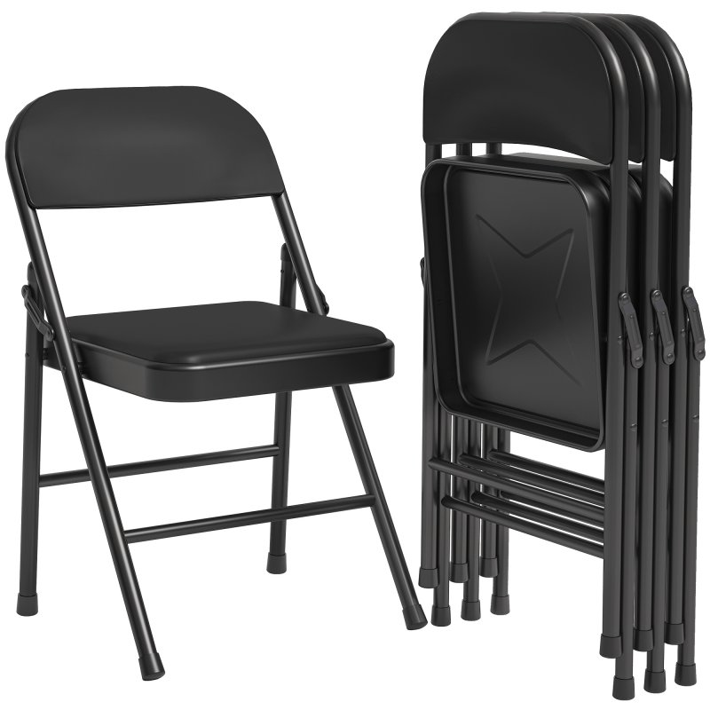 US GARVEE Folding Chairs Set of 4, PU Upholstered, Metal Frame, 350 lbs Capacity, Portable, Dining Room, Office, Camping
