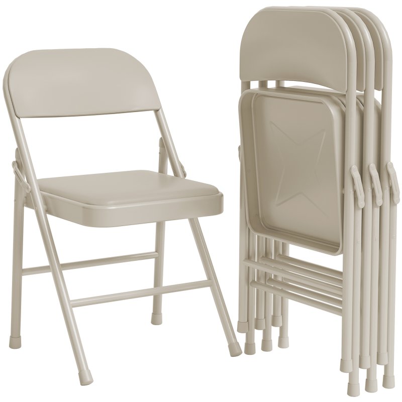US GARVEE Folding Chairs Set of 4, PU Upholstered, Metal Frame, Holds 350 Pounds, Portable, Suitable for Dining, Living, Office, Camping
