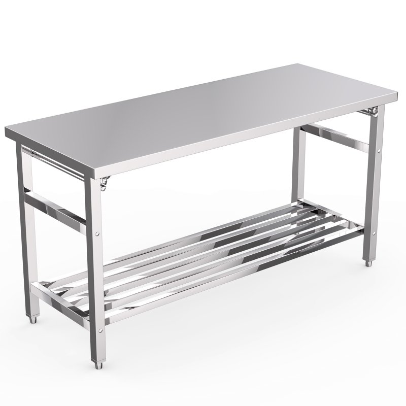US GARVEE Food Prep Worktable, 24 x 60 Inches Stainless Steel Folding Workbench with Adjustable Shelf, Utility Table for Restaurant, Kitchen, Garage