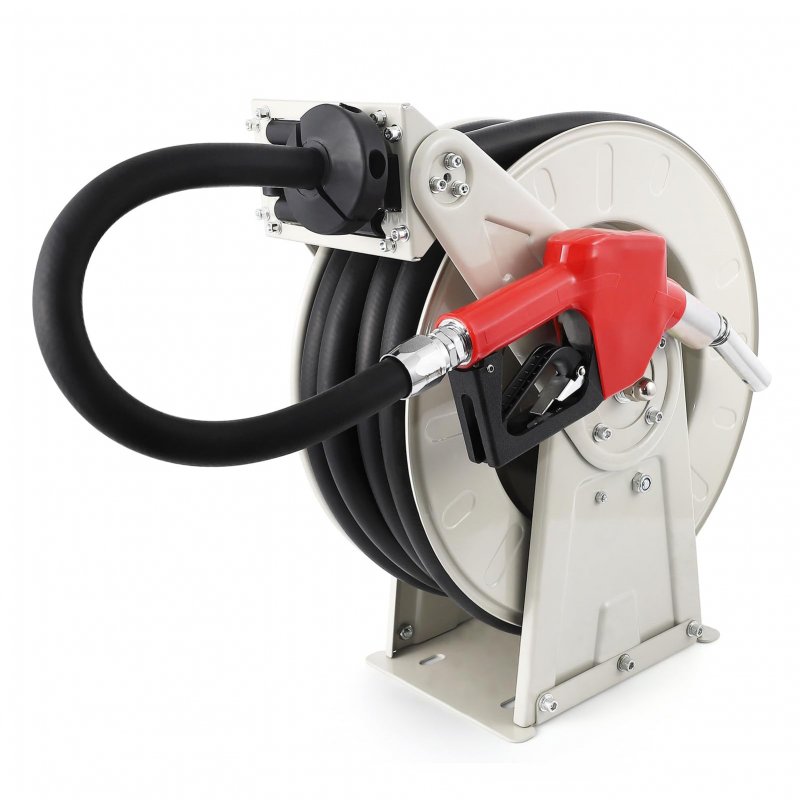 US GARVEE Fuel Hose Reel Retractable with Fueling Nozzle 3/4 x 50 inch Heavy Duty Steel Construction Reel