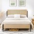 US GARVEE Full Bed Frame Metal Rattan Headboard Wood Tailboard Storage Space Platform Metal Slats Noiseless  White Oak