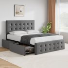 US GARVEE Full Bed Frame with 4 Storage Drawers, Adjustable Upholstered Headboard, Wood Slat Support, No Box Spring Needed, Modern Design, Quick Assembly