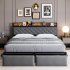 US GARVEE Full Bed Frame with RGB LED Lights Headboard   2 Storage Drawers  Storage Headboard  Upholstered Platform Bed with USB Ports   Outlets  Noise Free  No