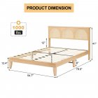 US GARVEE Full Bed Frame with Natural Rattan Headboard + LED Lights + Storage + Strong Wood Slats Support + No Box Spring Needed + Easy Assembly + Suitable for Various Bedroom Styles