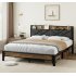 US GARVEE Full Bed Frame with Charging Station and Storage Shelf  Metal Platform Bed with Upholstered Headboard  Tufted Design  Steel Slats Support  No Box Spri