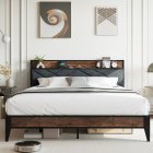 US GARVEE Full Bed Frame with Charging Station and Storage Shelf, Metal Platform Bed with Upholstered Headboard, Tufted Design, Steel Slats Support, No Box Spring Needed, Easy Assembly, Grey