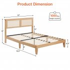 US GARVEE Full Bed Frame with Natural Rattan Headboard, LED Lights & Wooden Support Legs, No Box Spring Needed, Easy Assembly, Modern Design