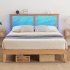 US GARVEE Full Bed Frame with Natural Rattan Headboard  LED Lights   Wooden Support Legs  No Box Spring Needed  Easy Assembly  Modern Design