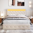 US GARVEE Full Bed Frame with LED Lights Headboard, LED Bed Frame with Fast-Charging USB Port, Upholstered Platform Bed Frame, No Box Spring Needed, Easy Assembly, Beige