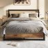 US GARVEE Full Size Bed Frame with Wooden Headboard   Footboard  Metal Platform  14  Easy Assembly  Noise Free  Rustic Brown  700lbs Capacity  Industrial Style
