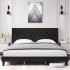 US GARVEE Full Size Bed Frame with Tufted Faux Leather Headboard  Upholstered Platform Bed with Adjustable Headboard  Wood Slat Support  No Box Spring Needed  E