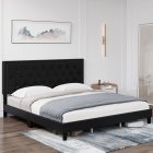 US GARVEE Full Size Bed Frame with Tufted Faux Leather Headboard, Upholstered Platform Bed with Adjustable Headboard, Wood Slat Support, No Box Spring Needed, Easy Assembly, Black