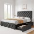 US GARVEE Full Size Bed Frame with 4 Storage Drawers and Adjustable Headboard  Linen Upholstered Platform Bed Frame  Diamond Stitched Button Tufted  No Box Spri