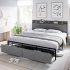 US GARVEE Full Size Bed Frame with 2 Storage Drawers and Headboard  Upholstered Bed Frame Full Size with Charging Station  No Box Spring Needed  Sturdy  Noisele