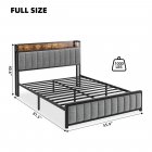 US GARVEE Full Size Bed Frame with Shelf Headboard and Charging Station, Industrial Upholstered Platform Bed with Outlets, Heavy Duty Metal Slats Support, No Box Spring Needed, Easy Assembly, Grey