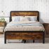 US GARVEE Full Size Bed Frame with Wood Headboard  Metal Platform  Strong Slats  Safe Rounded Corners  Noise Free  Vintage Brown