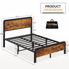 US GARVEE Full Size Bed Frame with Wood Headboard, Metal Platform, Strong Slats, Safe Rounded Corners, Noise Free, Vintage Brown