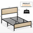 US GARVEE Full Size Metal Bed Frame with Rattan Headboard and Footboard, Platform Bed Frame with Safe Rounded Corners, Under Bed Storage, Strong Metal Slat Support, No Box Spring Needed