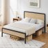 US GARVEE Full Size Metal Bed Frame with Rattan Headboard and Footboard  Platform Bed Frame with Safe Rounded Corners  Under Bed Storage  Strong Metal Slat Supp