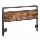 US GARVEE Full Size Storage Headboard with LED Lights & Charging Ports- Industrial Metal and Wood Headboard for Bedroom, Attach Frame, Easy Assembly - Brown