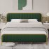 US GARVEE Full Size Velvet Upholstered Bed Frame with Headboard  Gold Frame  Wooden Slats  No Box Spring Needed  Green and Gold  Modern Design  Underneath Stora