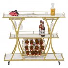 US GARVEE Gold Bar Cart with Wheels 3 Tier Bar Serving Cart with Glass Holder and Wine Rack