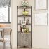 US GARVEE Grey Corner Cabinet with Storage  5 Tiers 70 9 Inches Corner Canbiet with Door  Farmhouse Freestanding Corner Bookshelf with Protective Fence  Tall Co