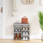 US GARVEE Grey Shoe Bench + Storage + 3-Tier Adjustable Shelf + Particleboard + Cushioned Top + Entryway, Hallway, Living Room