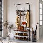 US GARVEE Hall Tree Bench, Rustic Brown with 8 Hooks, Storage Bench with Hanging Bar, Coat Rack for Entryway, Hallway, Bedroom