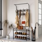 US GARVEE Hall Tree Entryway Bench, Coat Rack Shoe Bench with 8 Hooks, 4-in-1 Coat Rack Storage Bench with Hanging Bar, Coat Tree for Entryway, Hallway, Bedroom, Rustic Gray