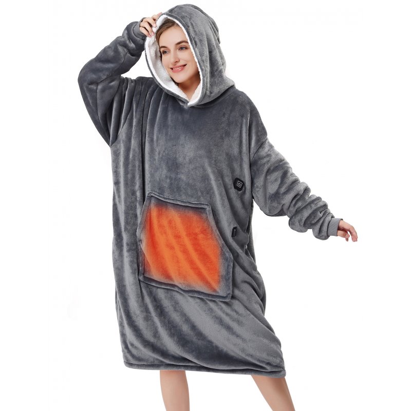 US GARVEE Heated Wearable Blanket Hoodie - Cordless Wearable Electric Blanket Oversized Hooded Blanket with Battery Pack, Portable Heating Hoodie Blanket Sweatshirt for Adult Women Men, Gray