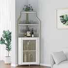 US GARVEE Industrial Corner Wine Cabinet, Removable Rack & Glass Holder - Gold