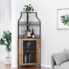 US GARVEE Industrial Corner Wine Cabinet, Removable Rack & Glass Holder - Rustic Brown