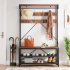 US GARVEE Industrial Storage Shoe Bench  72  Mudroom Hall Tree with 8 Hanging Hooks  Rustic Brown