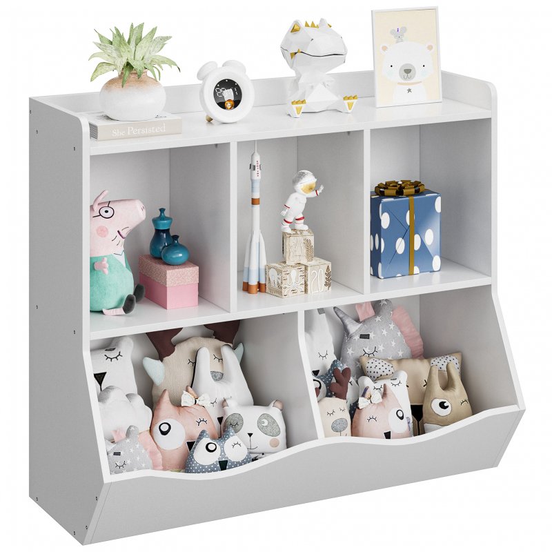 US GARVEE Kids Bookshelf, Toy Storage Organizer, Toy Storage Cabinet with Five Storage Spaces, Suitable for Children's Room, Playroom, Nursery and School (White)
