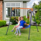 US GARVEE Kids Saucer Swing Set + Heavy-Duty Metal Frame + Adjustable Ropes + Durable Polymer Seat + Non-Slip Surface + 440lbs Load + Backyard, Playground