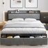 US GARVEE King Size Bed Frame  Storage Headboard with Charging Station  Platform Bed Frame with 2 Drawers  No Box Spring Needed  Easy Assembly  Gray