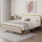 US GARVEE King Size Bed Frame, Gold Metal Frame with Headboard and Footboard, Under Bed Storage Space and, Heavy Duty, Noise Free Design, No Box Spring Needed
