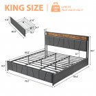 US GARVEE King Size Bed Frame with 2 Storage Drawers, Linen Upholstered Platform Bed Frame with Storage Headboard and Charging Station, Heavy Duty, Easy to Assemble, No Box Spring Needed, Gray