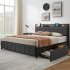 US GARVEE King Size Bed Frame with 2 Storage Drawers  Linen Upholstered Platform Bed Frame with Storage Headboard and Charging Station  Heavy Duty  Easy to Asse