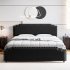 US GARVEE King Size Bed Frame  Velvet Upholstered Platform Bed Frame with Rivet Decor Headboard  Strong Wood Slat Support  No Box Spring Needed Black King 